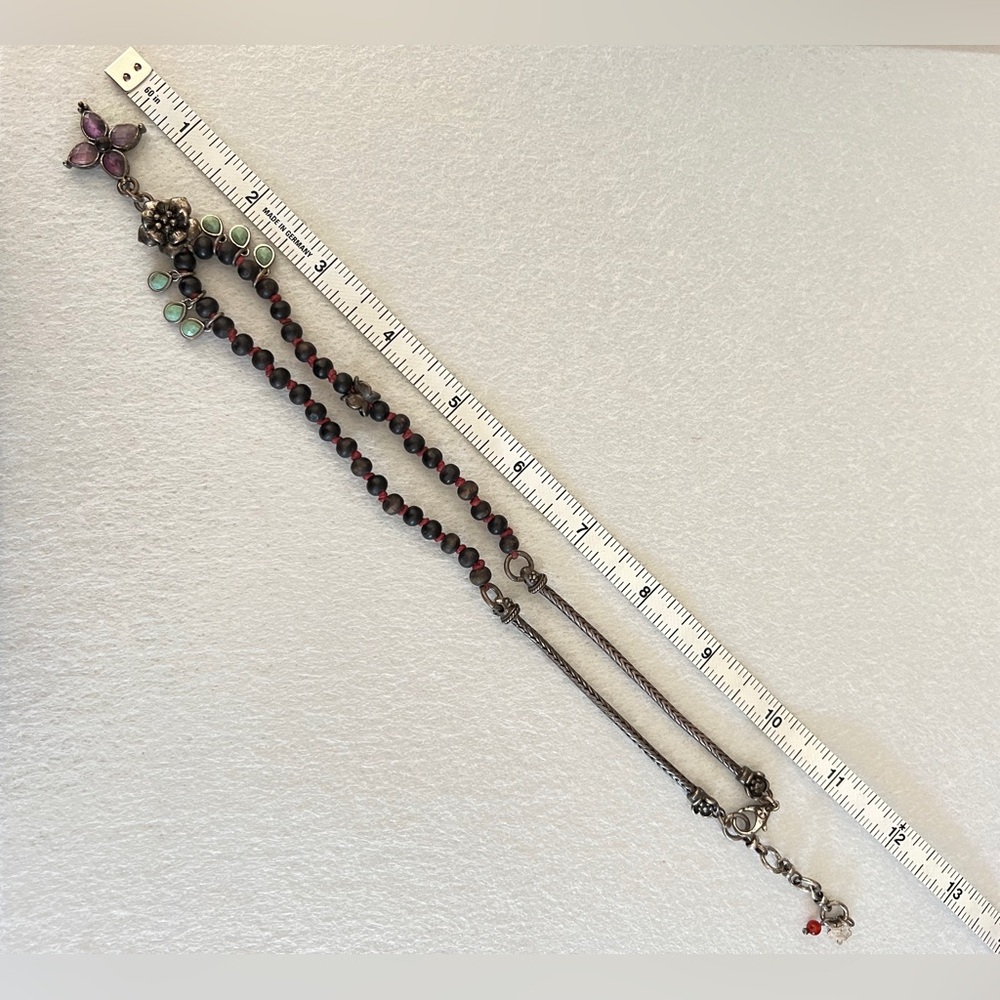 Lucky Brand Beaded Necklace Floral Charm Silver Tone Purple Bohemian - Picture 14 of 14